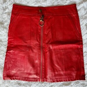 Faux Leather Red Mini Skirt Small